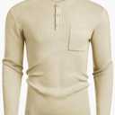 COOFANDY Men's Henley Knit Sweater Long Sleeve Soft Pullover Shirt with Chest Pocket (Beige, M)