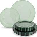 Tinybee 60PCS Clear Green Plastic Plates - Green Plates Disposable Heavy Duty - Disposable Plastic Plate for Party, Weddings Including Including 30 Dinner Plates 10 '' & 30 Dessert Plates 7.5 ''