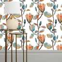 Magnolia Floral Leaf Peel and Stick Wallpaper Vintage Contact Wall Paper Modern Botanical Self Adhesive Vinyl Removable Renter Friendly Leaves Wallpaper 17.7in x 9.8ft