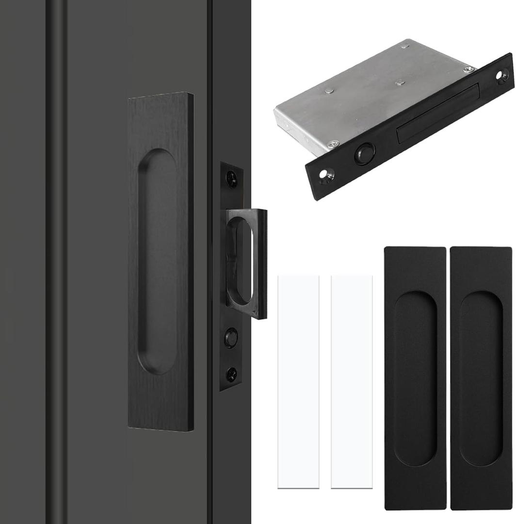 Recessed Finger Flush Pulls with Edge Pull, Sliding Barn Door Handle Hardware, for Cabinet, Pocket, Closet and Barn Door Handle Pulls (Black, 180mm(7.07in))