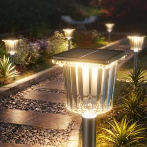 Super Bright Solar Pathway Lights Outdoor Powered 8 Pack,Adjustable Warm&Cool White,Waterproof IP65 Solar Garden Decor Landscape Lighting Outside for Front Yard/Patio/Walkway/Driveway/Lawn/Path Light (Obsidian Black)
