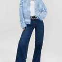 Saodimallsu Womens Striped Cardigan Casual Long Sleeve Open Front Button Down Loose Knit Lightweight Fall Sweaters (Blue, M)