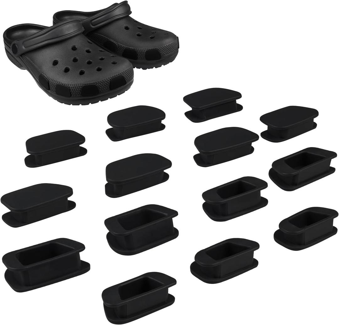 14 Pack Side Hole Plugs for Crocs Clogs, Hole Fillers Covers Accessories for Crocs Men Women Boys Girls (DarkBlack)