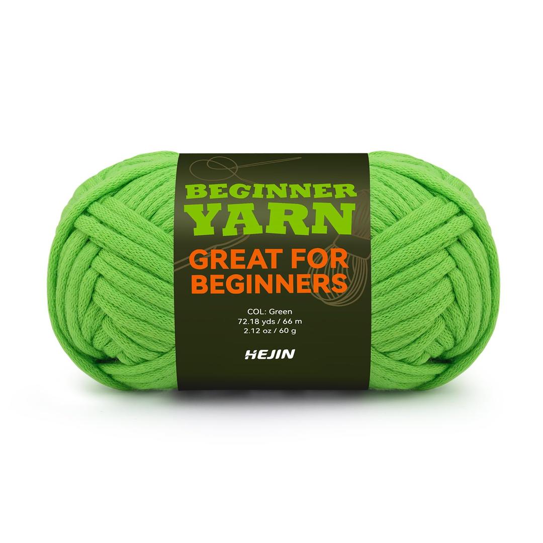 60g Green Yarn for Crocheting and Knitting;66m (72yds) Cotton Yarn for Beginners with Easy-to-See Stitches;Worsted-Weight Medium #4;Cotton-Nylon Blend Yarn for Beginners Crochet Kit Making