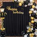 Black Backdrop Curtains 2 Panels 5ft x 10ft Polyester Photo Backdrop Drapes for Wedding Party Stage Birthday Decorations