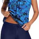 Aqua Eve Two Piece Women's Tankini Swimsuits Blouson Swim Tank Top with Shorts Modest Bathing Suits (Medium)