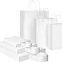 Toovip 90 Pack White Kraft Paper Bags with Handles Bulk, 3 Assorted Sizes Gift Wrap Bags for Favors Grocery Retail Party Birthday Shopping Business Goody Craft Merchandise Take Out Sacks