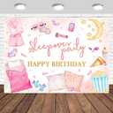 Sleepover Party Happy Birthday Backdrop Pajamas Slumber Party Decorations for Girls Pink Pillow Movie Night Photography Background Banner Photo Studio Props (7x5ft)