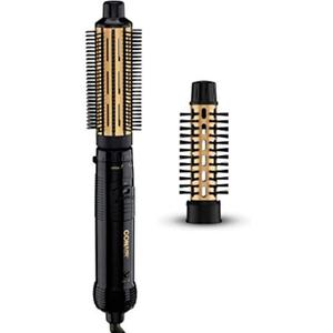 Conair 2-in-1 Hot Air Curling Combo, Includes 1.5-inch Curl Brush and 1-inch Aluminum Bristle Brush (Black / Gold)