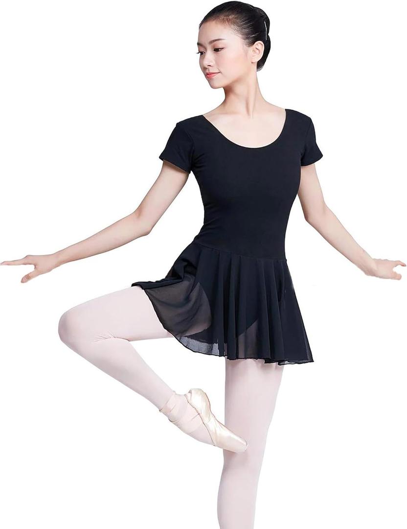 Daydance Teen Girls Women Adult Skirted Leotards Dance Dress for Ballet, Aerobics, A Size up, 12-14 Years