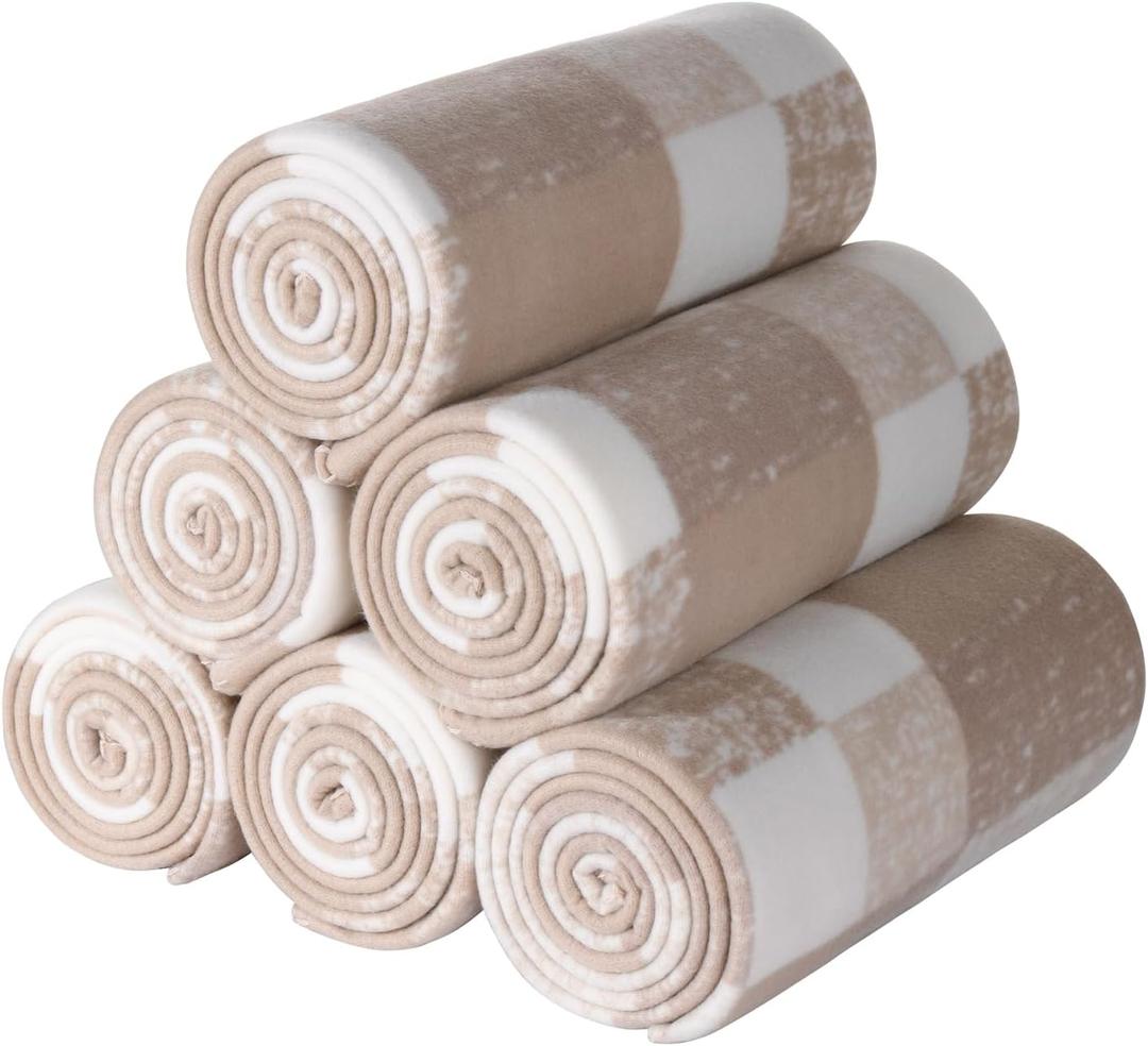 CAI TENG Fleece Throw Blankets Lightweight Warm Soft Cozy Kids Blanket Pet-Friendly Bulk Fleece Blanket Solid for Home, Bed, Sofa, Dorm, Office, Gifts, Outdoor Plaid Beige 6 Pack 50 x 60 inch