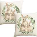 AVOIN colorlife Easter Bunny Wreath Throw Pillow Covers, 18 x 18 Inch Rabbits Eucalyptus Leaves Cushion Case Decoration for Sofa Couch Set of 2