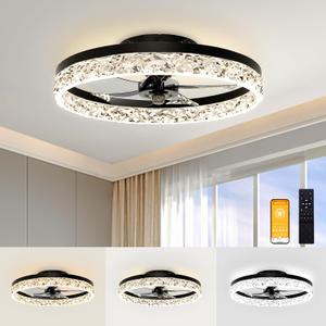 VOLISUN Low Profile Ceiling Fan with Lights and Remote, 19.7in Modern Ceiling Fans Flush Mount, 3000K-6500K Dimmable Bladeless LED Fan Light, Black Fandelier Ceiling Fans with Lights for Bedroom VOLISUN Low Profile Ceiling Fan with Lights and Remote, 19.7in Modern Ceiling Fans Flush Mount, 3000K-6500K Dimmable Bladeless LED Fan Light, Black Fandelier Ceiling Fans with Lights for Bedroom