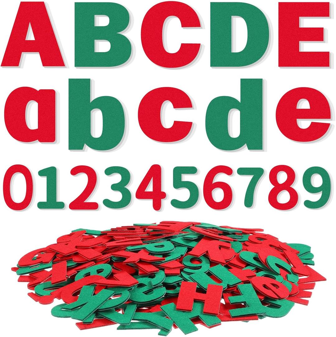 Breling 310 Pieces Felt Letter Bulletin Board Letters Sticker with Number 2" Bulk Self Adhesive ABC Upper Lowercase Sticky Letter for Xmas Gift Bulletin Board Classroom( Christmas Color)