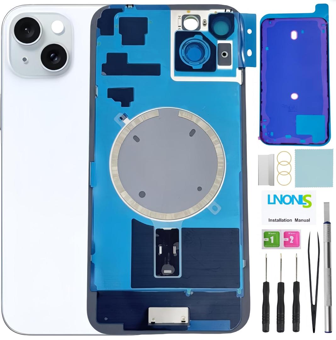 15 Plus Back Glass Replacement for iPhone 15 Plus Rear Back Cover Glass Waterproof and Camera Lens+Professional Repair Tool Kit (Blue)