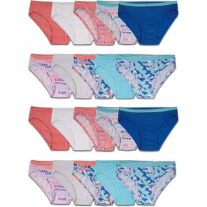 Fruit of the Loom Girls' Cotton Bikini Underwear Multipacks (4, 20 Pack - Fashion Assorted)
