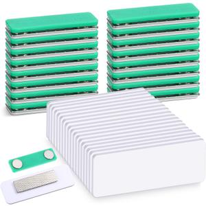 Chinco 50 Packs Magnetic Name Tags Blank DIY Name Tag Badge Holders with Magnetic Backing White Round Corners and Plastic Blank Badge for Personalized Shirts Office School, 1 x 3 Inches (Green)
