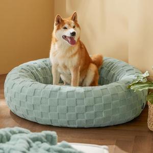 Bedsure Dog Bed for Large Dogs - Donut Pet Bed for Puppy Kitten with Anti Slip Bottom, Round Sherpa Dog Beds with Washable Removable Cover, Garden Green, 36x36x10 inches