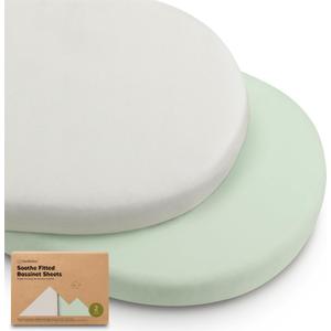 2-Pack Organic Bassinet Sheets for Girls, Boys - 100% Cotton Bassinet Mattress Sheets Compatible with Halo Bassinest Swivel Sleeper, Graco, Baby Delight, Chicco, Unisex Fitted Bassinet Sheets (Sage)
