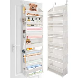 ULG Over The Door Organizer with 6 Large Pockets 12 Side Pockets, 50lbs Weight Capacity Door Hanging Organizer for Bedroom, Bathroom, Pantry, Nursery Storage, Beige (Ivory)