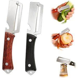 2 x Multifunctional Vegetable Peeler with Hang Hole, 2 in 1 Stainless Steel Fruit Veggie Peeler, Handheld Potato Peeler Knife with Bottle Opener Kitchen Tool for Peeling Carrot Pineapple Pumpkin(2 Pack)