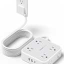 TESSAN Surge Protector Power Strip, 15 Ft Flat Plug Extension Cord with 3 USB (1 USB C) 8 Outlets, 1250W, 900J Protection, 3 Sided Outlet Extender with Power Switch for Office, Dorm Room, Grey