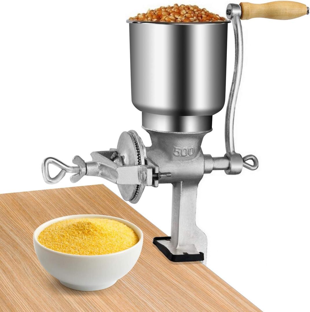 Cast Iron Manual Grain Grinder Portable Mill for Corn, Coffee Bean, Wheat, Nut, Adjustable for Kitchen Home Use