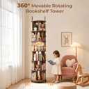 Kryonix 6 Tier Solid Wood Rotating Bookshelf on Wheels, Spinning Bookcase | Tall Space-Saving 360 Revolving Bookshelf Tower, Corner Round Turning Book Shelf Organizer For Small Spaces, Sturdy & Stable