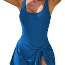 Aleumdr One Piece Swimdress Swimsuits for Women Tummy Control Tie Knot Swim Dresses Skirt Bathing Suit (X-Large, Navy Blue)