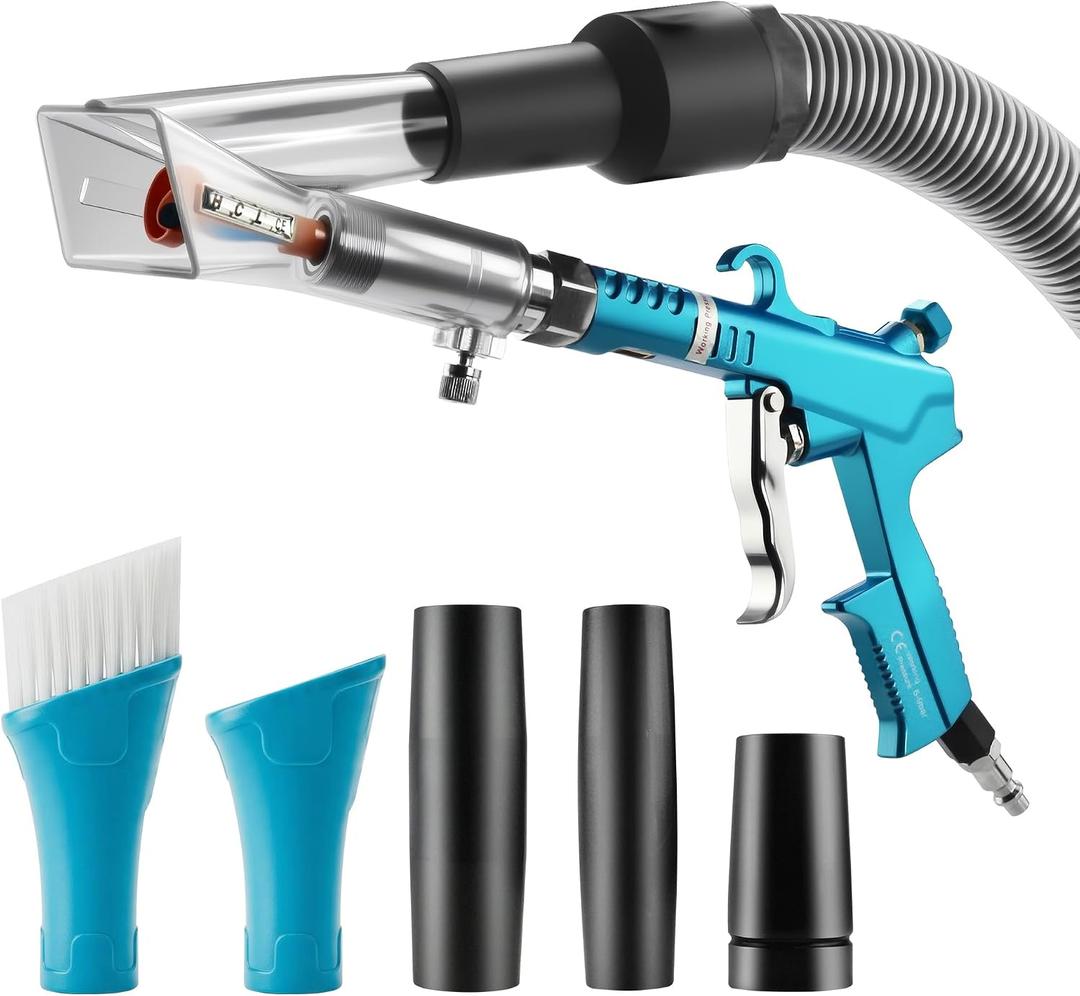 GOCCIDA 2IN1 Car Interior Detailing Air Blow Gun & vacunm Gun with Adjustable Air Flow Nozzle,Cleaning Gun Quickly Blasts Dirt and Dust from Surface Works with Air Compressor(Upgrade Rotate Tube) Blue