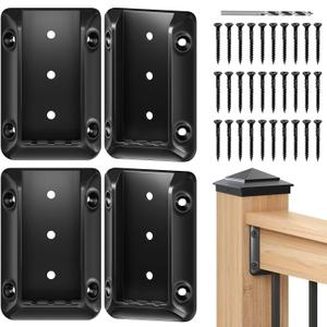 4 pcs Deck Railing Bracket Connectors for 24 (1.5"  3.5) Deck Railing Wood Post, Railing Bracket for Wood Stair Fence Railings Handrail with Coated Screws and a Drill Bit, Fence Brackets