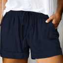 Eytino Womens Plus Size Loose Casual Drawstring Elastic Waist Summer Shorts with Pockets,1X Blue (Blue, XL)