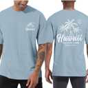 Pairxily Mens Graphic Tees Vintage Beach Vacation T Shirts Positive Vibes Tropical Printed Shirt Oversized Short Sleeve Tops(Light Gray Blue, M)