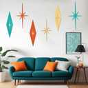 Otoolling 6 Pcs Starburst Modern Mid Century Wall Art Cast Iron Retro 3D 8 Pointed Atomic Star Retro Wall Metal Home Decor Elegance Accents Easy Install Finish Hangings for Office Room