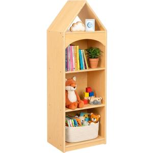 OOOK 4-Tier Montessori Bookshelf and Toy Storage Cabinet with House Shape, Montessori Book Shelf 4-Tier