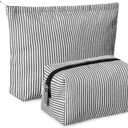 2 Pieces Makeup Bag Set Cute Cosmetic Pouch for Women Seersucker Travel Toiletry Bag Preppy Small Makeup Purse Pouch Aesthetic Skincare Brushes Storage Organizer for Christmas Women(Black)