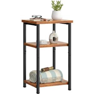 DUMOS End Table, Small Side Table, Bedside Nightstand for Small Spaces
3-Tier Open Storage Shelves with Metal Frame Industrial Accent Stand, Bedroom, Rustic Brown