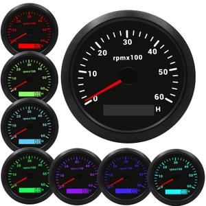 85MM RPM Tachometer Gauge 6000RPM Automotive Replacement Tachometers 0-6000 RPM Tacometro Meter LED for Car Auto Boat Truck Tachometer Gauge 7 Colors Backlight 9-32V 3-3/8" (Black)