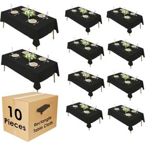 Craft And Party 10 Pack 90 x 132 Inch Black Rectangle Tablecloth, Polyester Fabric Washable Table Cloth for Home, Party, Wedding or Restaurant Use.