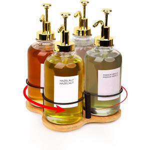 Rotating Coffee Syrup Organizer, Syrup Bottle Holder for Coffee Syrup Dispenser 16.9oz, Bamboo Coffee Syrup Rack for Coffee Bar Station Countertop, Coffee Bar Accessories(Syrup Rack Only) (S-4 Slots)