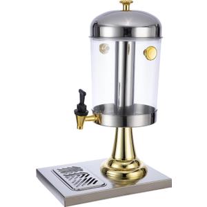 2.11Gallon Commercial Beverage Dispenser with Centre Ice Core and Stand Drip Trays Stainless Steel Cold Drink Dispenser for Parties Pub Cafeteria Restaurant Home Hotel (Gold, single-head)