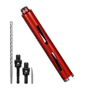 SALI Diamond Core Drill Bits 1 1/2" Diameter 10"/254mm Drilling Depth 5/8-11" Thread Core Bit Turbo Laser-Welded Segments for Cured Concrete with Brick Block Masonry with Two Adapters（Red）