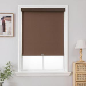 Joydeco 100% Blackout Roller Shades (Pro), Free-Stop Cordless Blinds for Windows, UV Protection, Natural Woven Blinds for Home and Office, Light-Proof Aluminum Cover (34" W x 75" H, Coffee)