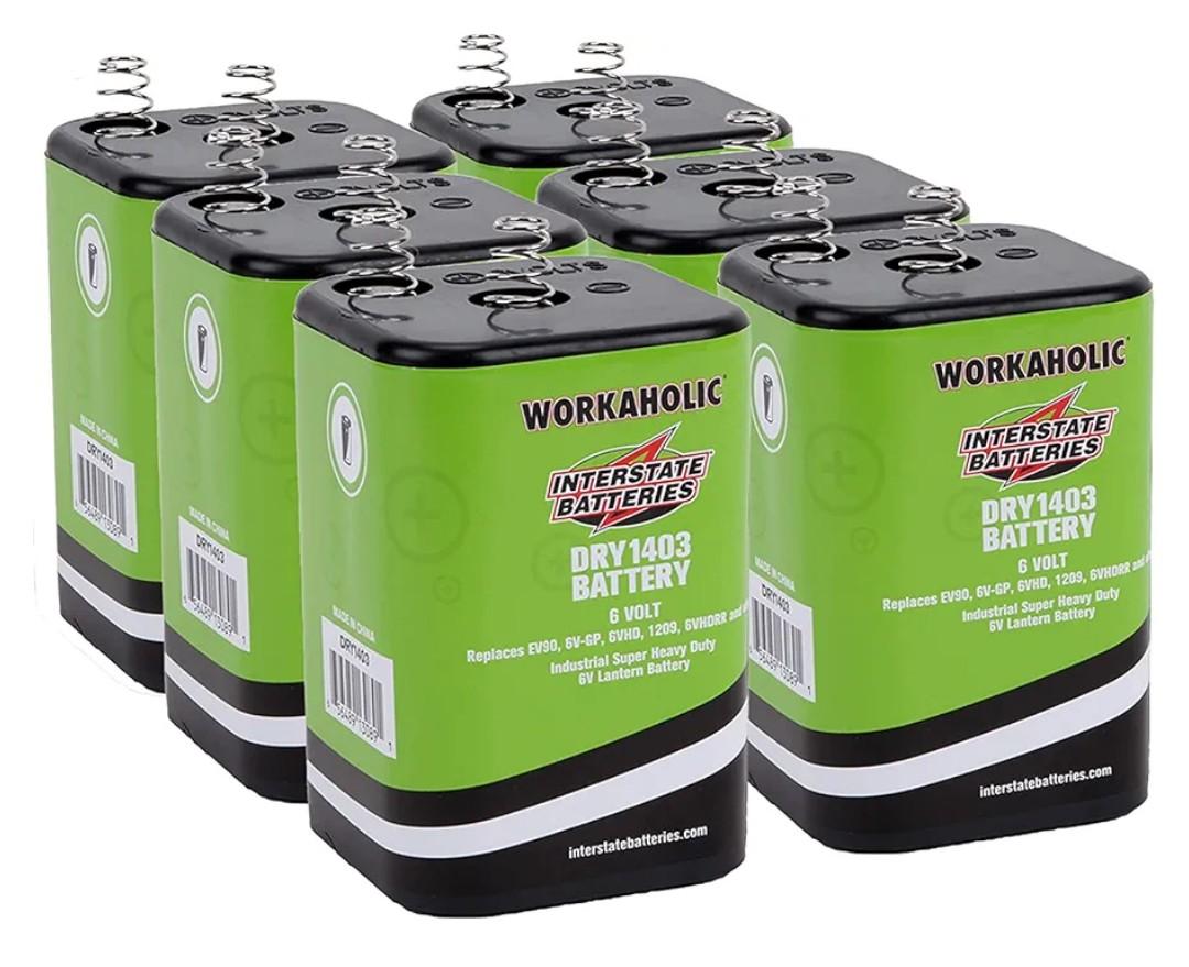 Interstate Batteries 6V HD Lantern Flashlight Battery (6-Pack) 6 Volt 7000 mAH Square Shape Beam Light (Spring Terminals) Camping, Hiking, Household, Lamps, Outdoors (DRY1403)