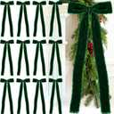 20 Pcs Forest Green Large Velvet Christmas Bows 4.7" x 11" Big Pre Tied Handmade Fringe Velvet Ribbon Bows 1" Wide Rustic Crafts Gift-Bows with Twist Tie for Gift Wrapping Christmas Decor