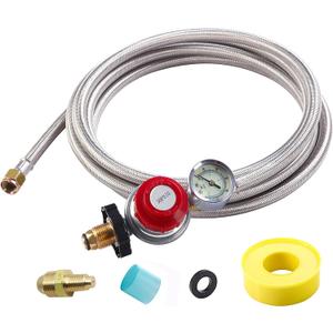 10FT High Pressure Propane Regulator with Hose, Adjustable 0-30 PSI Regulator with Gauge, Stainless Steel Braided Hose, Connect 5-100LB POL Propane Tank to Fire Pit Burner Heater Fryer Smoker Griddle