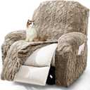 JOKIVTOU Recliner Chair Covers 4-Pieces Reclining Chair Slipcovers with Pocket& Elastic Bottom, Soft Feel Fitted Lazy Boy Sofa Couch Cover Washable, Stretch Recliner Furniture Protector (1 Seater, Brown)