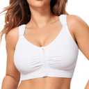 CYDREAM Zip Front Bra for Women Wireless Full Coverage Comfort Everyday Post Surgery Compression Bras Adjustable Straps (X-Large, White)