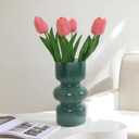 Vintage Teal Green Glass Vase-7 Inch Colored Flower Vase for Home Decor, Office, Weddings, Decorative Modern Bubble Flower Vases for Centerpieces, Bouquet, Table Decor, Living Room, Kitchen