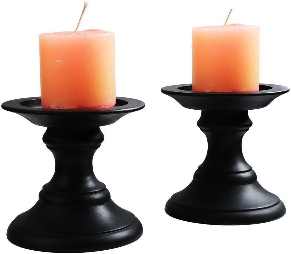 STORE INDYA Set of 2 Wood Candle Holders - 5.5 Inch Candle Stand for Votive and Pillar Candles - Warm Elegant Farmhouse Candle Holders - Decorative Hand Crafted Candle Stand Color- Black STORE INDYA Set of 2 Wood Candle Holders - 5.5 Inch Candle Stand for Votive and Pillar Candles - Warm Elegant Farmhouse Candle Holders - Decorative Hand Crafted Candle Stand Color- Black